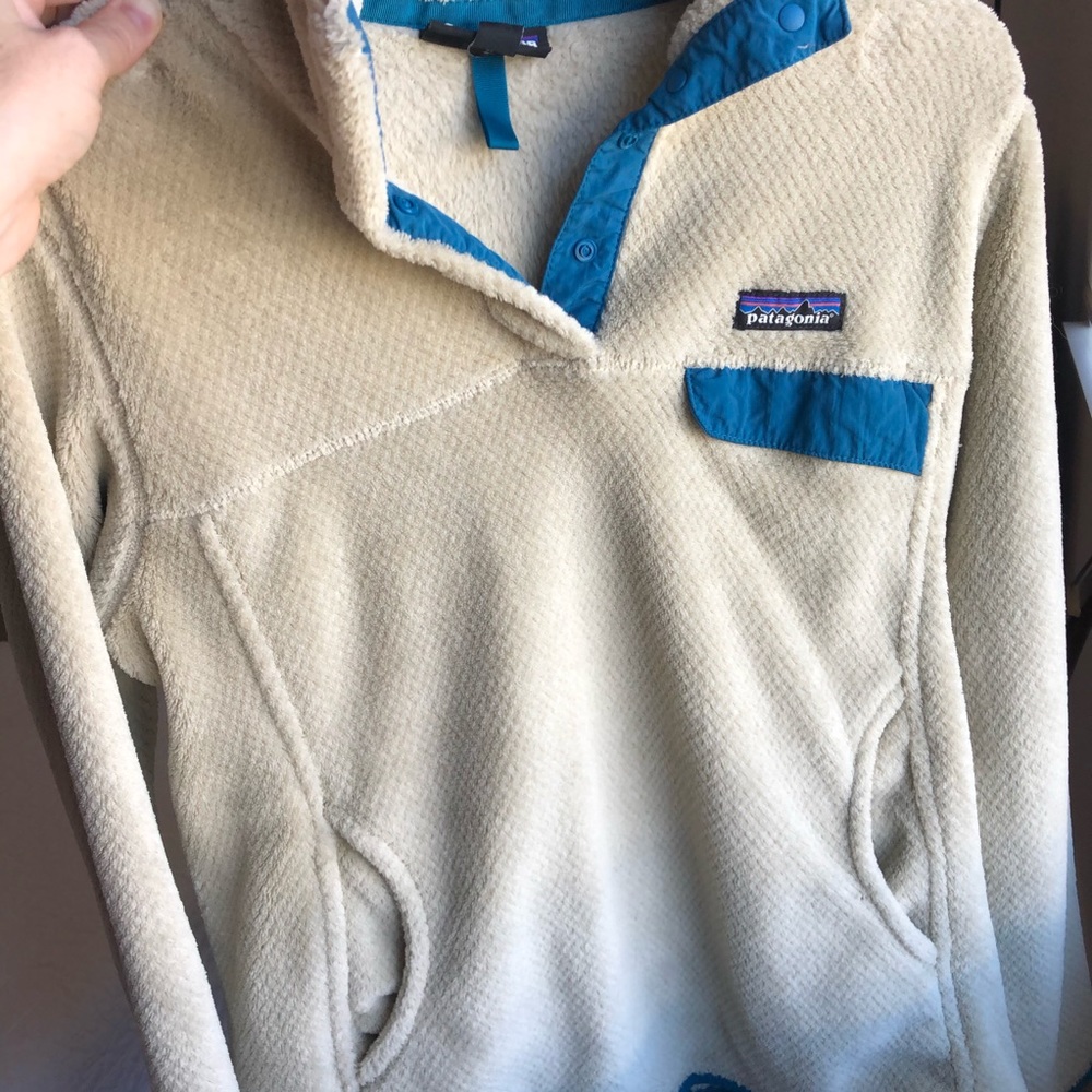 Patagonia Re-tool Snap Pullover- Cream and Teal